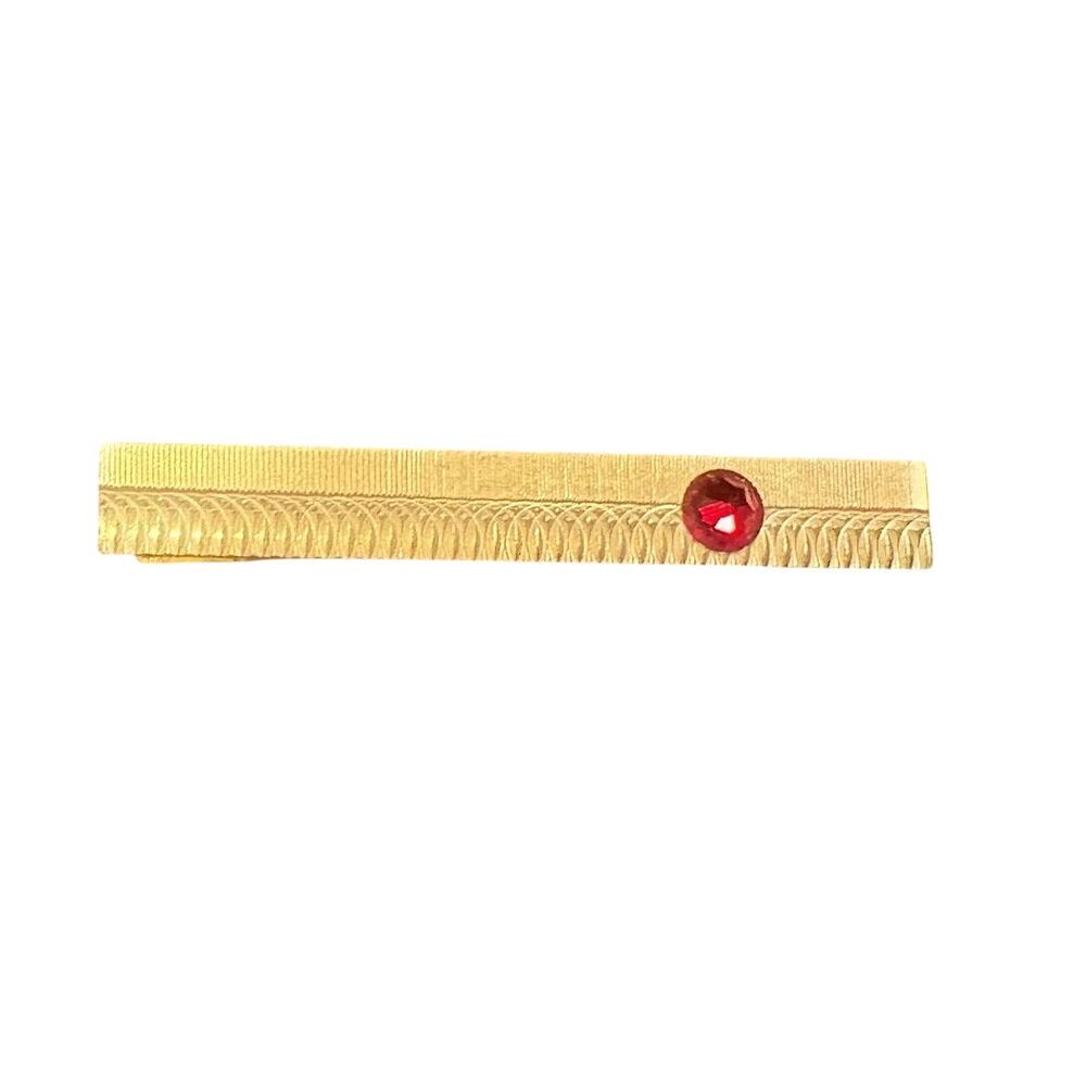 Men's Gold Tone 2 3/8" Tie Clasp, Red Crystal Insert